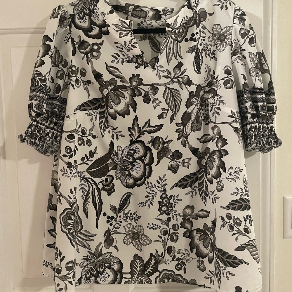 Floral Black and White Top